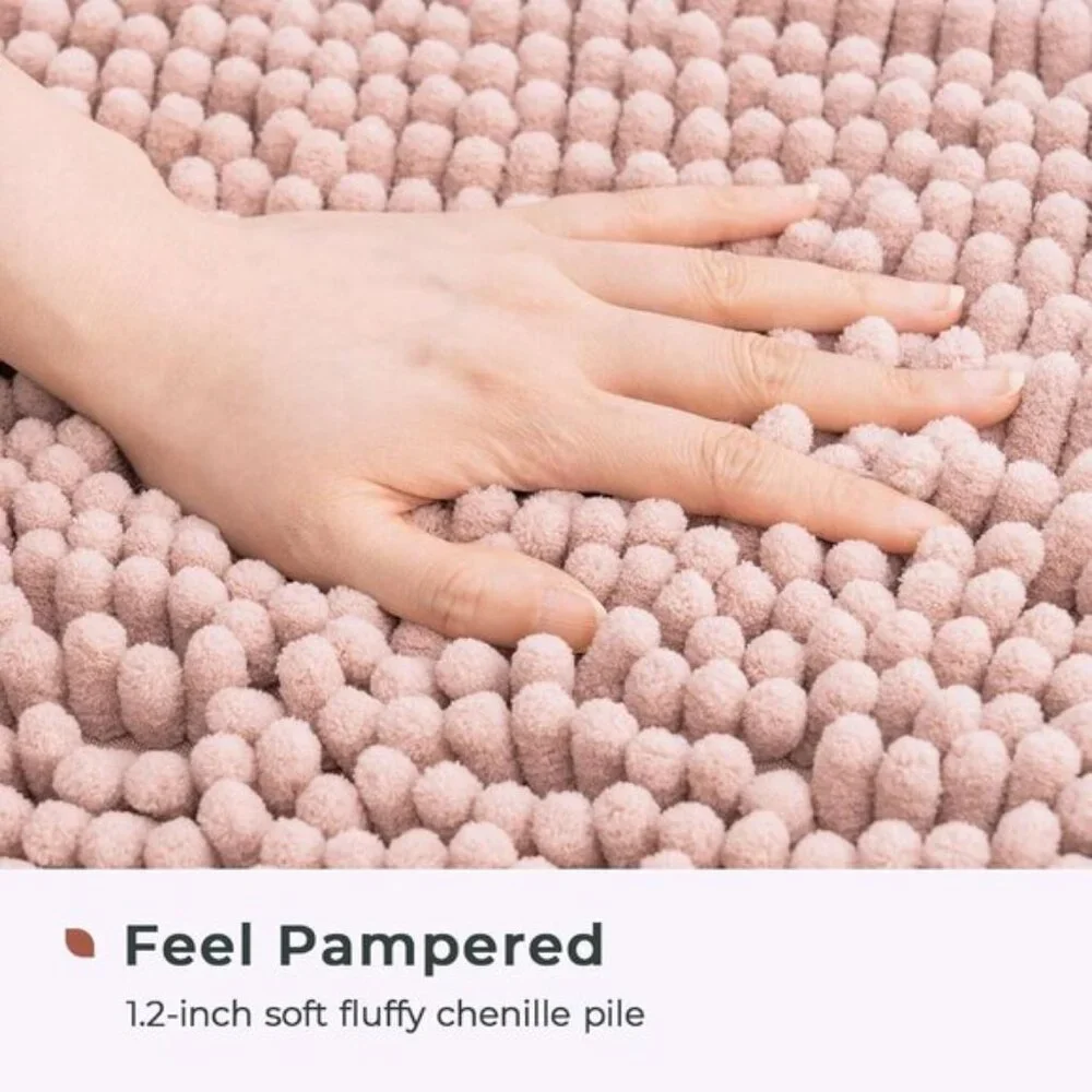 New 24x17In Dusty Pink Chenille Bath Mat, Non-Slip, Soft, Washable, Absorbent
